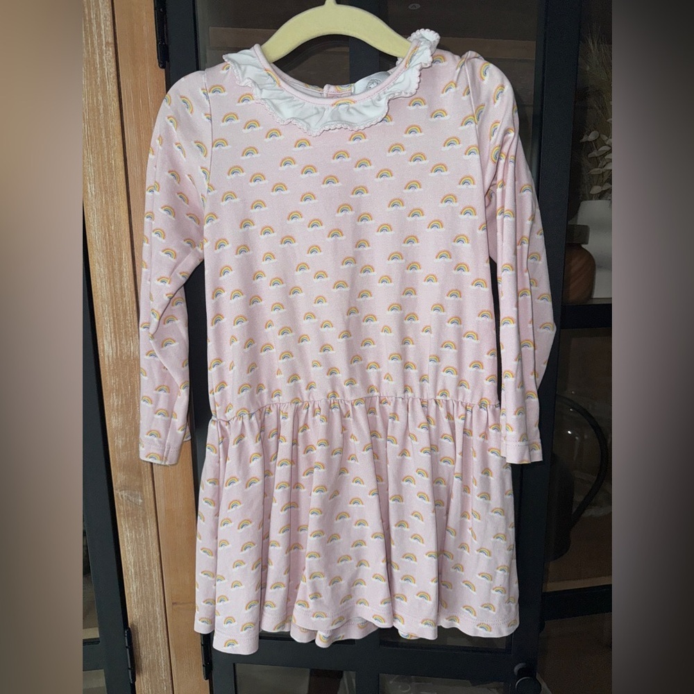 The Proper Peony long sleeve rainbows dress ruffle collar toddler girl pima